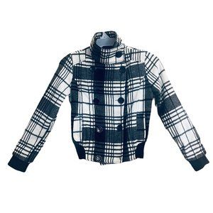 Ashley 26 International Check Crop Peacoat Jacket Small Black White Y2K Winter
